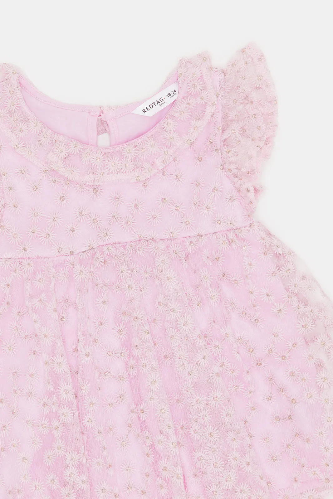 Infant Girls Pink All Over Flower Embroidery Dress