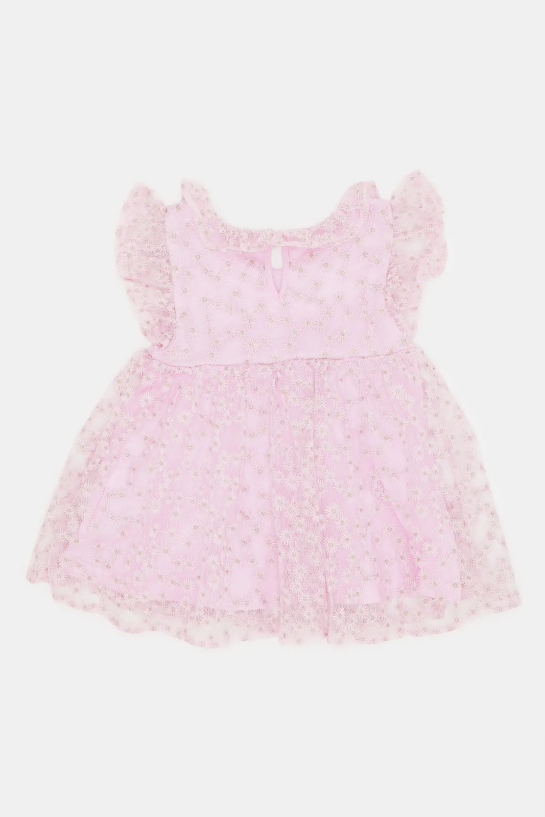 Infant Girls Pink All Over Flower Embroidery Dress
