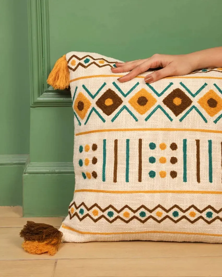 Intricate and Elegant Handmade Ornate Cotton Cushion Cover | 18 x 18 x 0.5 inches