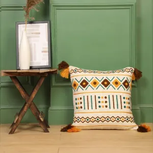 Intricate and Elegant Handmade Ornate Cotton Cushion Cover | 18 x 18 x 0.5 inches