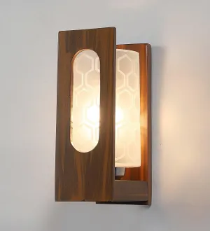 Lisma Brown Wood & Glass Modern Wall Mount Lamp Light For Home Decor