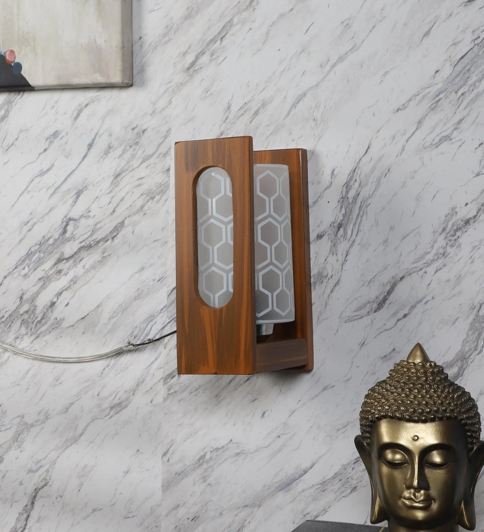 Lisma Brown Wood & Glass Modern Wall Mount Lamp Light For Home Decor