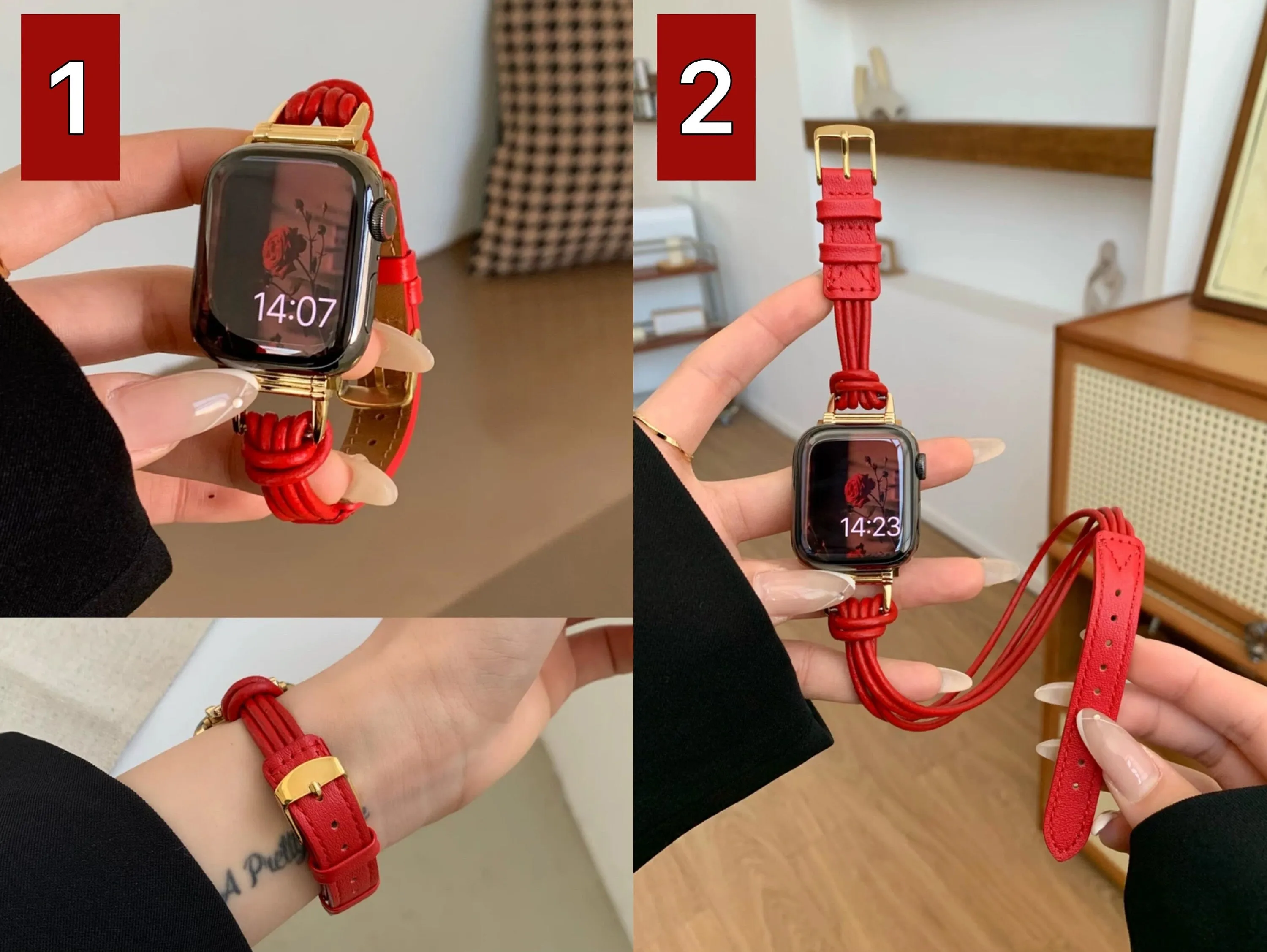 Minimalist Elegant Red Retro PU Leather Design Strap Watch Band Series 12 3 4 5 6 7 8 9 Ultra Generation 38mm 40mm 41mm 42mm 44mm 45mm 49mm