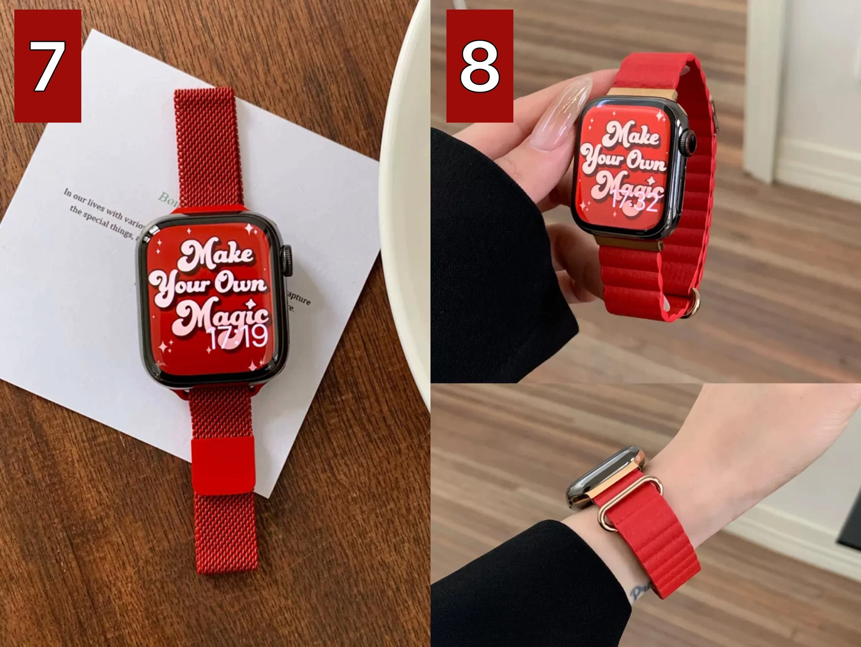 Minimalist Elegant Red Retro PU Leather Design Strap Watch Band Series 12 3 4 5 6 7 8 9 Ultra Generation 38mm 40mm 41mm 42mm 44mm 45mm 49mm