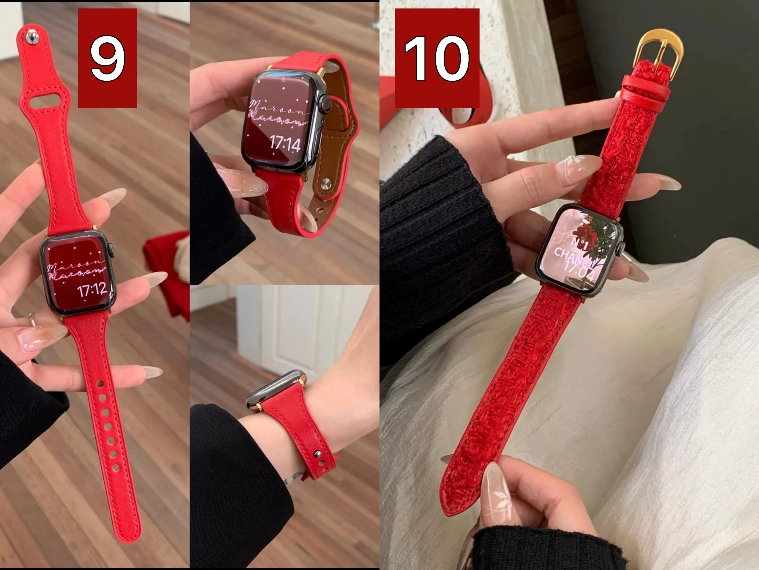 Minimalist Elegant Red Retro PU Leather Design Strap Watch Band Series 12 3 4 5 6 7 8 9 Ultra Generation 38mm 40mm 41mm 42mm 44mm 45mm 49mm
