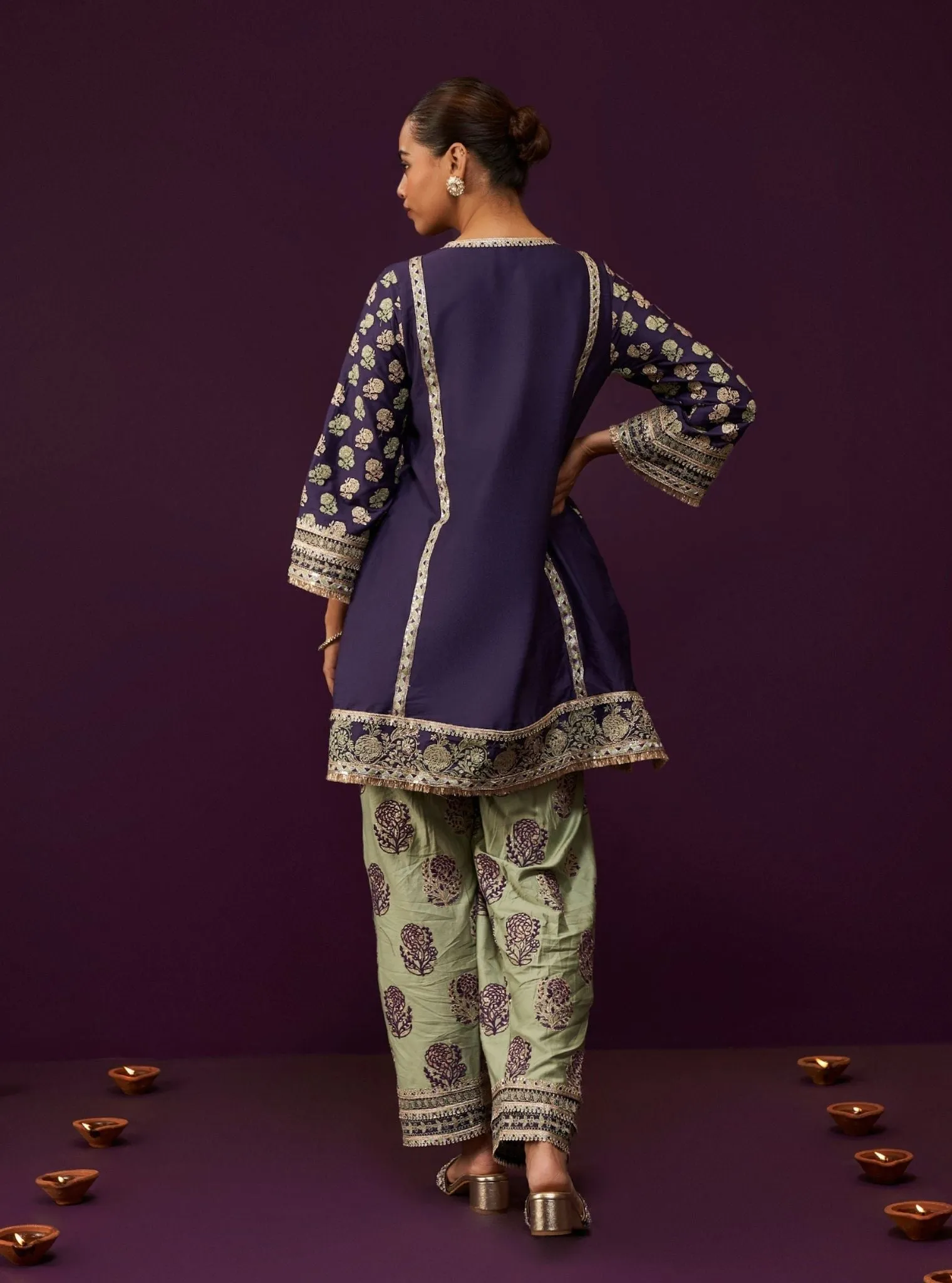 Mulmul Pima Satin Aphinya Purple Kurta With Mulmul Pima Satin Aphinya Purple Pant