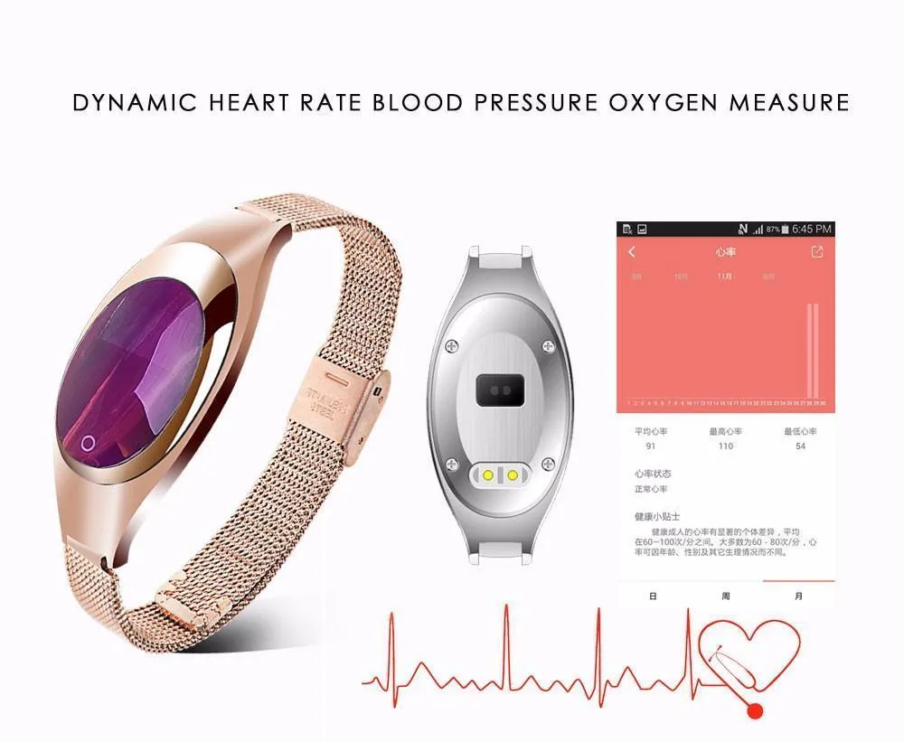 New Ladies Heart Rate Monitor Pedometer Fitness Tracker Smart Watch For Android IOS