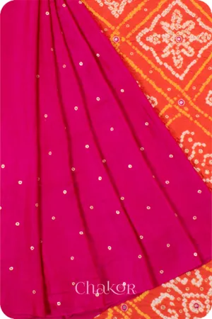 Pink Orange Bandhani Gaji Silk Saree