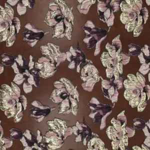 Purple and Gold Floral on a Black Organza Brocade Fabric