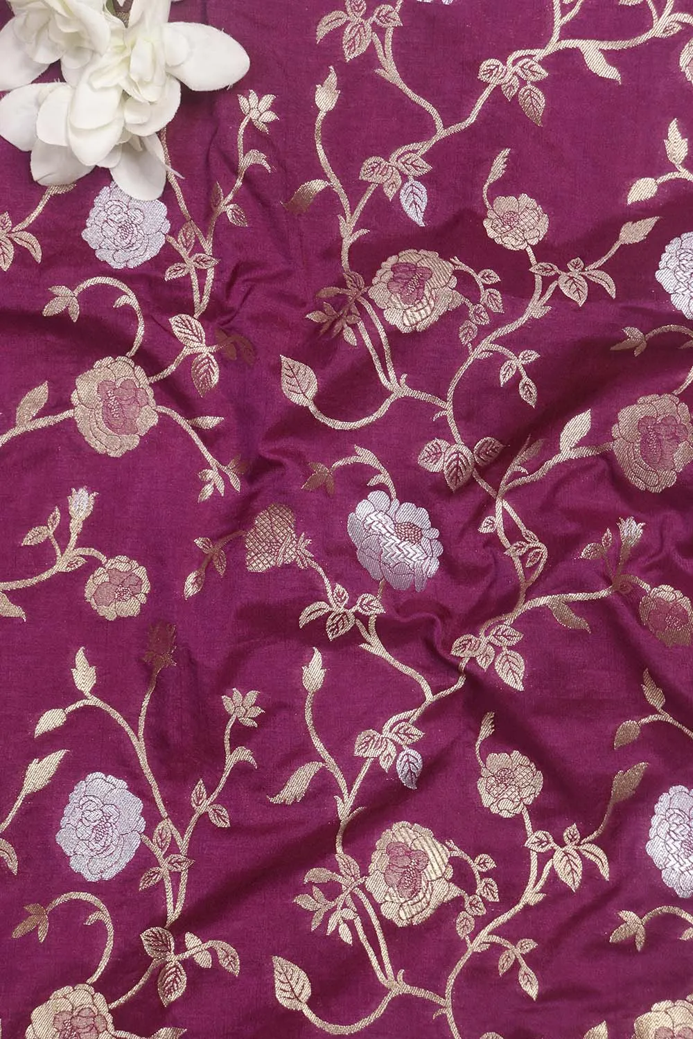 Purple Banarasi Sona Roopa Silk Fabric (1 Mtr): Luxurious Elegance for Your Creations