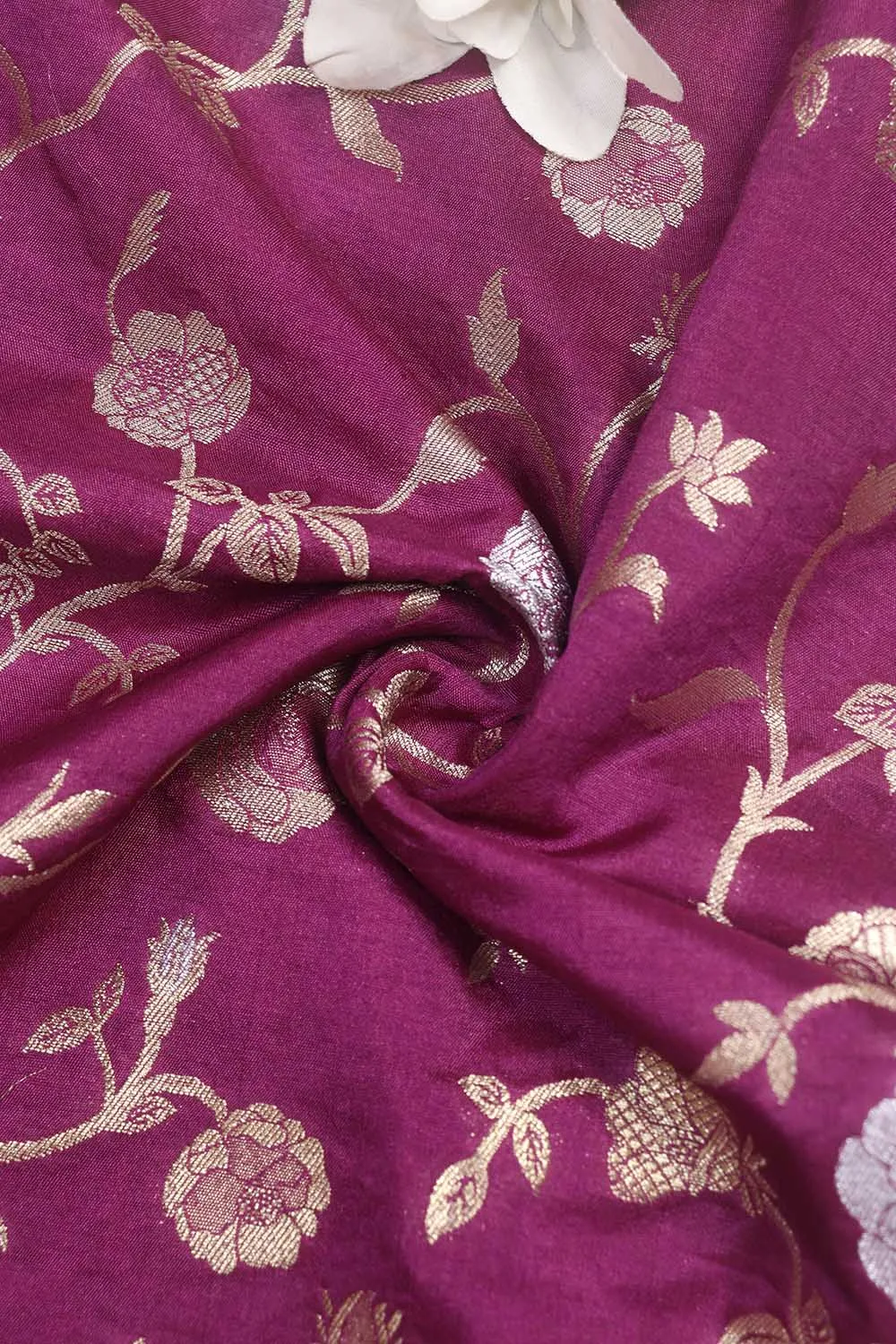 Purple Banarasi Sona Roopa Silk Fabric (1 Mtr): Luxurious Elegance for Your Creations