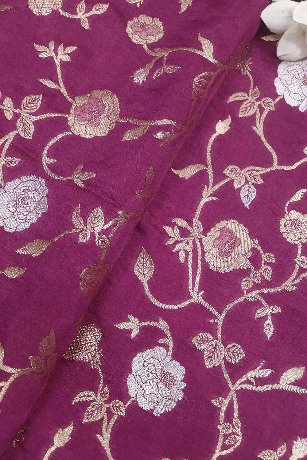 Purple Banarasi Sona Roopa Silk Fabric (1 Mtr): Luxurious Elegance for Your Creations