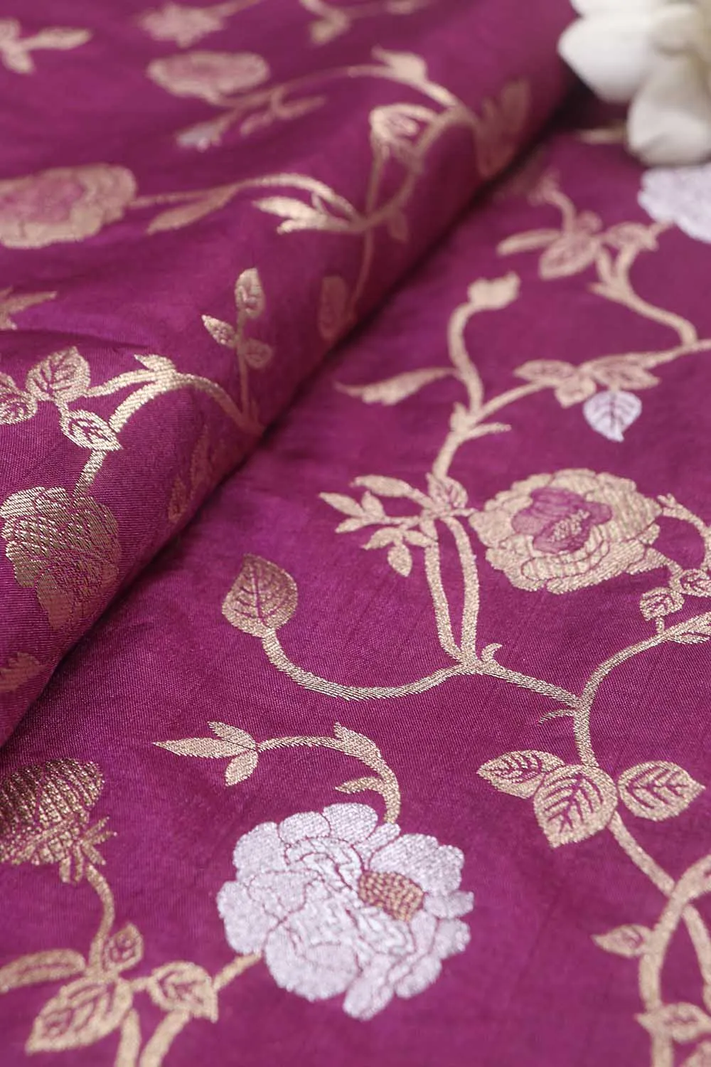 Purple Banarasi Sona Roopa Silk Fabric (1 Mtr): Luxurious Elegance for Your Creations