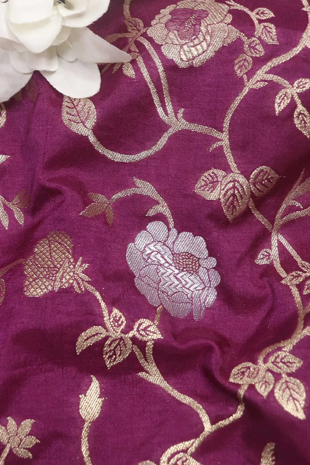 Purple Banarasi Sona Roopa Silk Fabric (1 Mtr): Luxurious Elegance for Your Creations