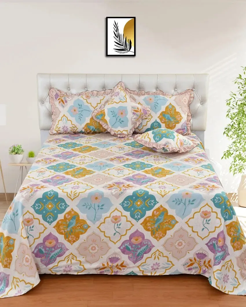 Purple Cotton Bedding Set With 2 Pillow Covers & 2 Filled Cushions | Queen Size| 90 X 100 Inches
