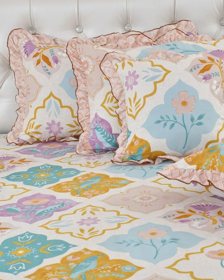 Purple Cotton Bedding Set With 2 Pillow Covers & 2 Filled Cushions | Queen Size| 90 X 100 Inches