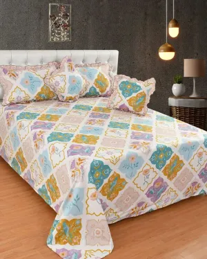 Purple Cotton Bedding Set With 2 Pillow Covers & 2 Filled Cushions | Queen Size| 90 X 100 Inches