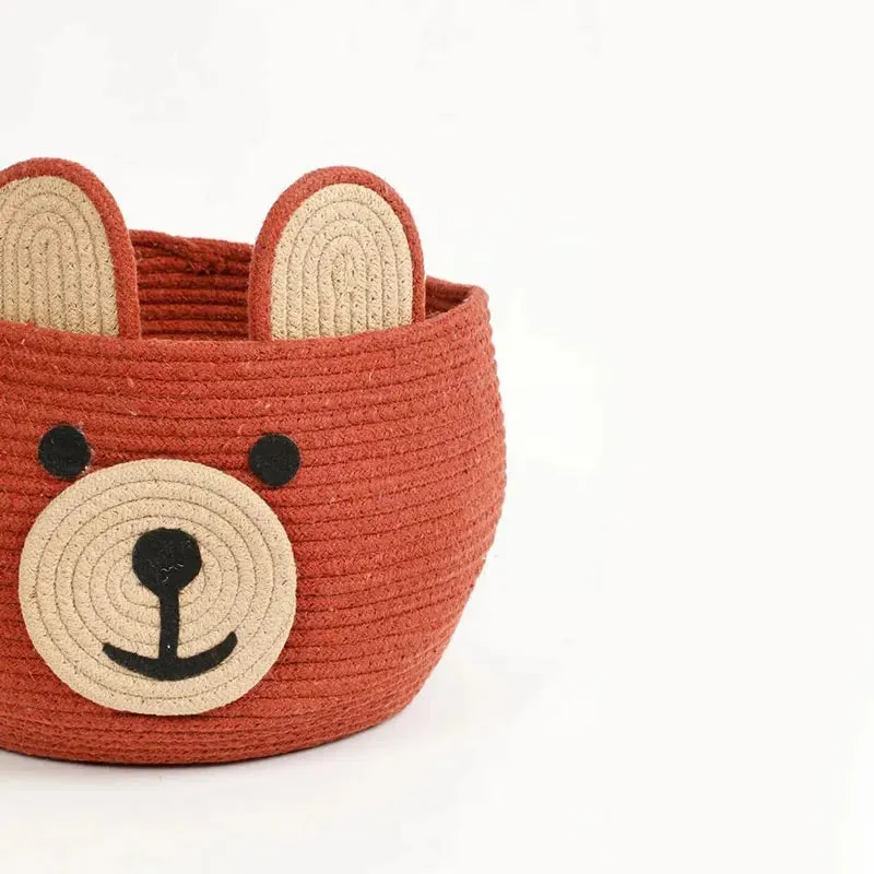 Red Animal Face Look Kids Cotton Basket | 10 x 9 Inches