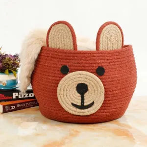 Red Animal Face Look Kids Cotton Basket | 10 x 9 Inches