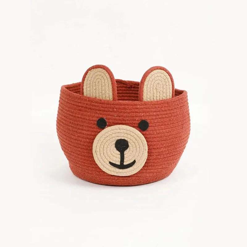 Red Animal Face Look Kids Cotton Basket | 10 x 9 Inches