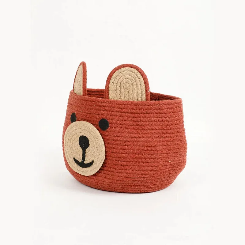 Red Animal Face Look Kids Cotton Basket | 10 x 9 Inches