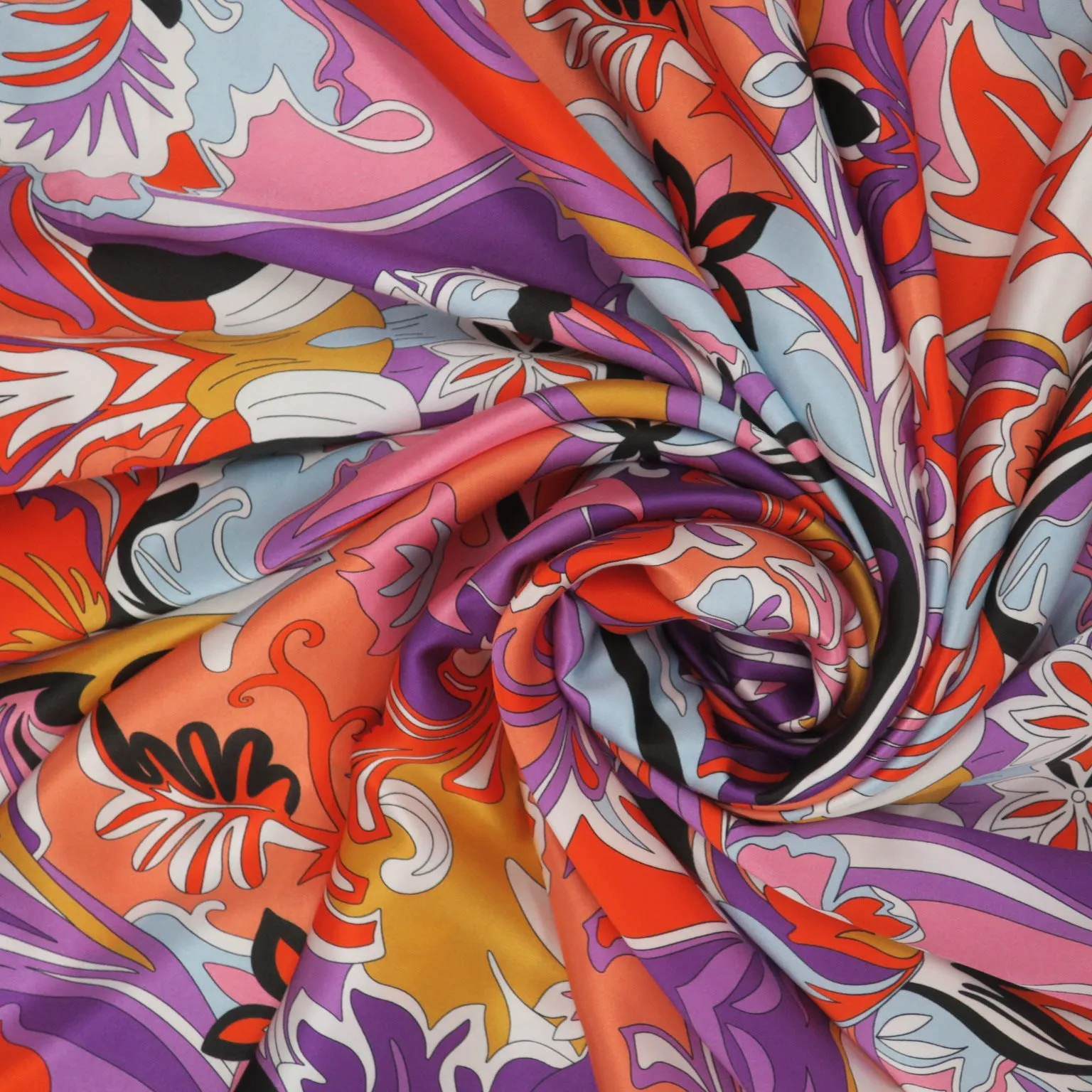 Red, Pink and Purple Abstract Printed Silk Charmeuse Fabric
