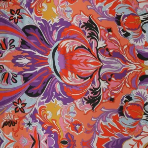Red, Pink and Purple Abstract Printed Silk Charmeuse Fabric