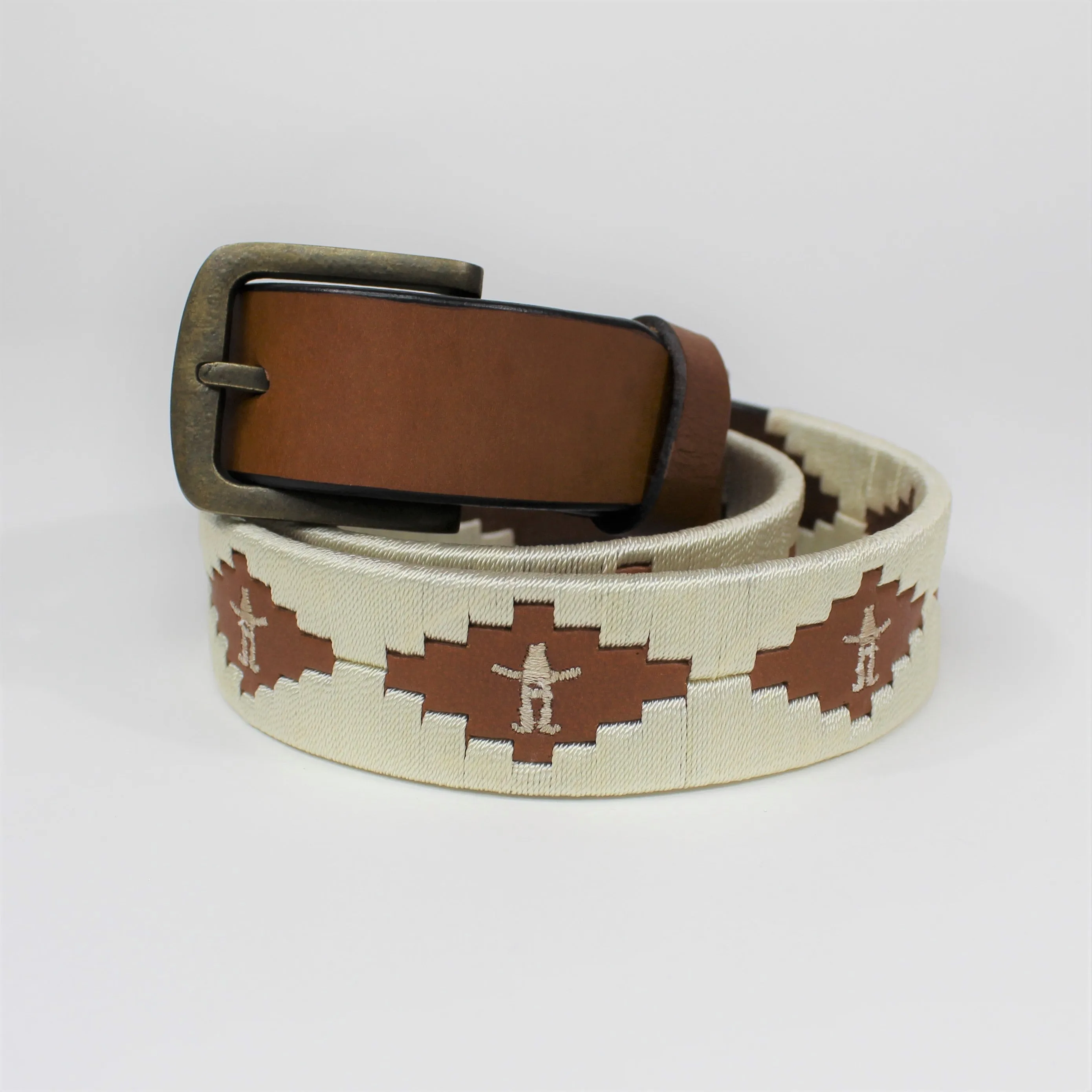RH Embroidered Leather Belt - Ivory