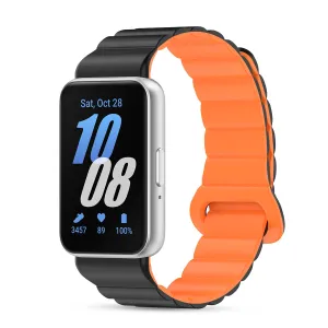 Samsung Galaxy Fit 3 | Silicone Loop Magnetic Watch Band | Black/Orange