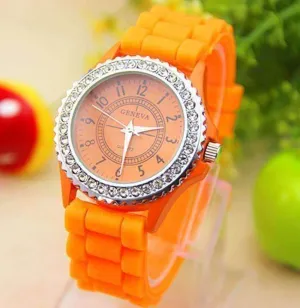 Sparkly Silky Silicone Watch in Orange
