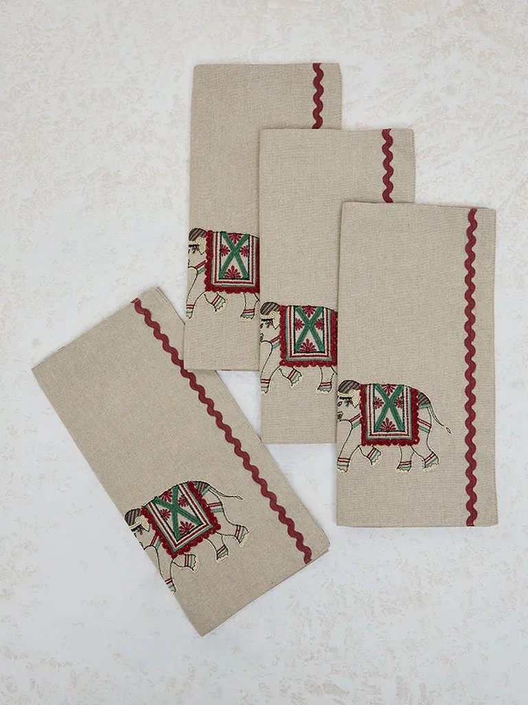 Westside Home Multicolour Elephant Embroidered Placemats (Set of 4)