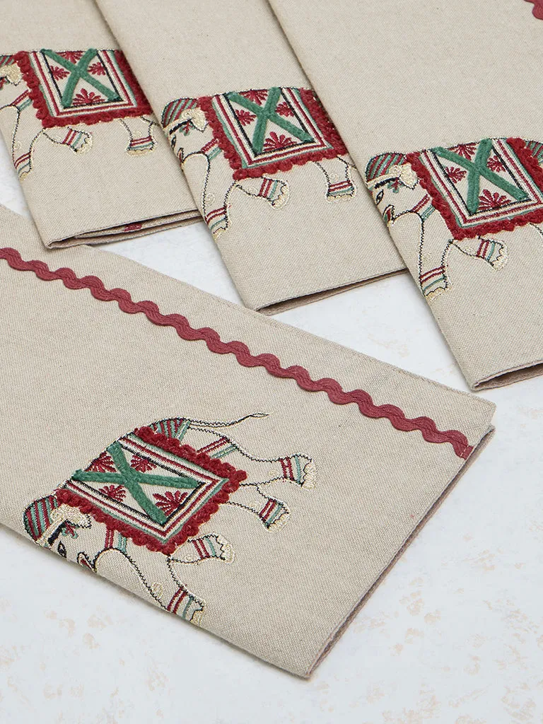 Westside Home Multicolour Elephant Embroidered Placemats (Set of 4)