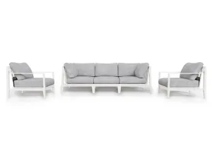 White Aluminum Outdoor Sofa with Armchairs - 5 Seat