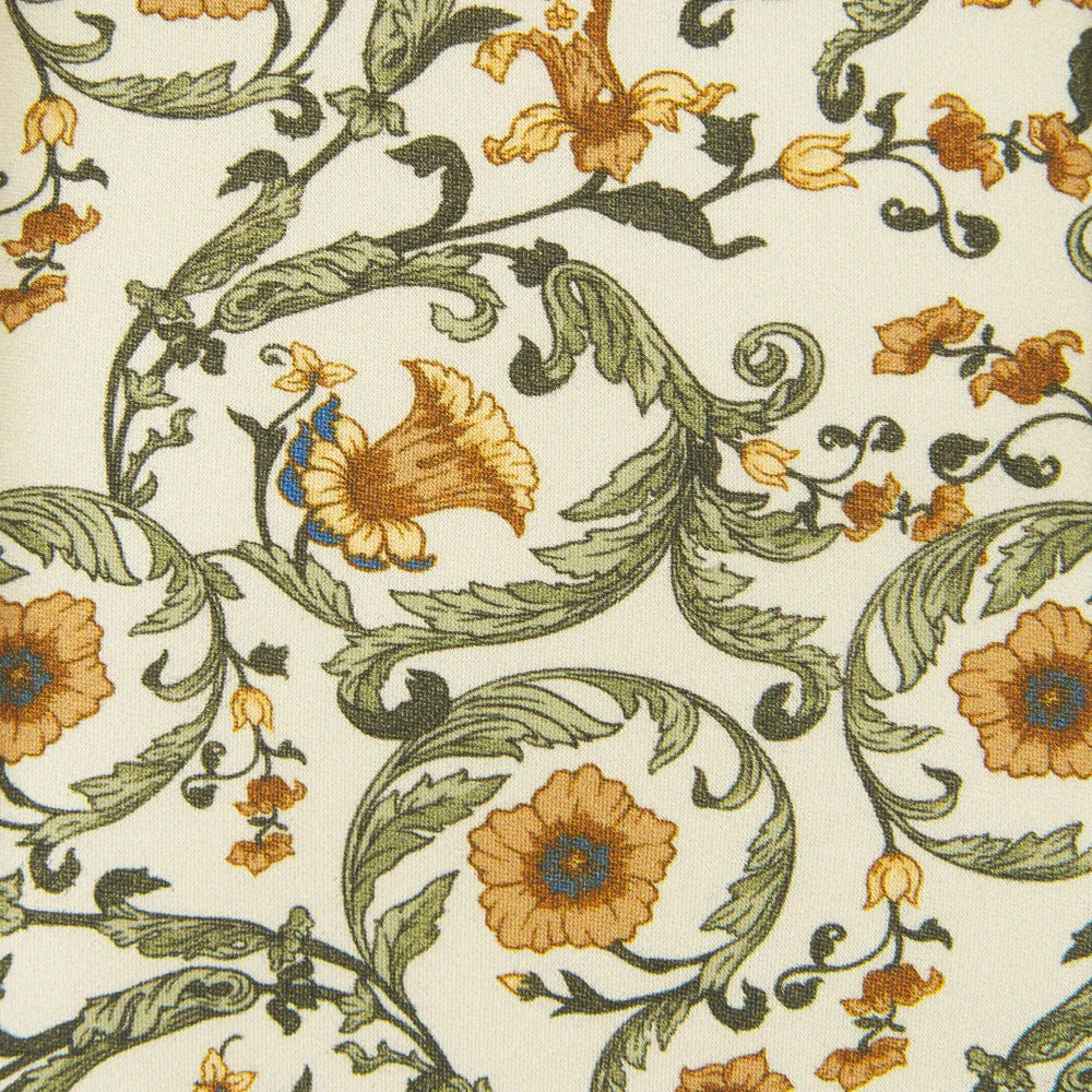 White Green and Ochre Ethereal Garden Duchesse Silk Tie
