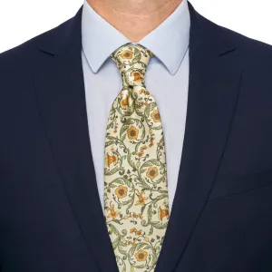 White Green and Ochre Ethereal Garden Duchesse Silk Tie